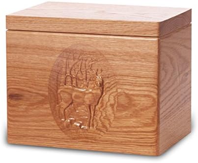 Cremation Urn - Standard Oak Wood - Deer Carving