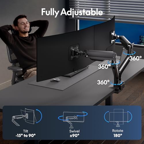 Image of FlexiSpot Monitor Stand, Heavy Duty Dual Monitor Arm for Ultrawide Screen up to 39 inch and 44 Lbs, Adjustable Gas Spring Arm with C Clamp & Grommet Base for Gaming Office, 75 /100 VESA Mount, Black