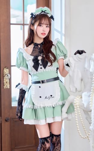 [Malymoon] コスプレ メイド ウエイトレス 家政婦 ピンク ライトブルー パープル グリーン レッド 赤 緑 青 衣装 仮装 マリームーン 7点セット 10223-3 詳細画像5