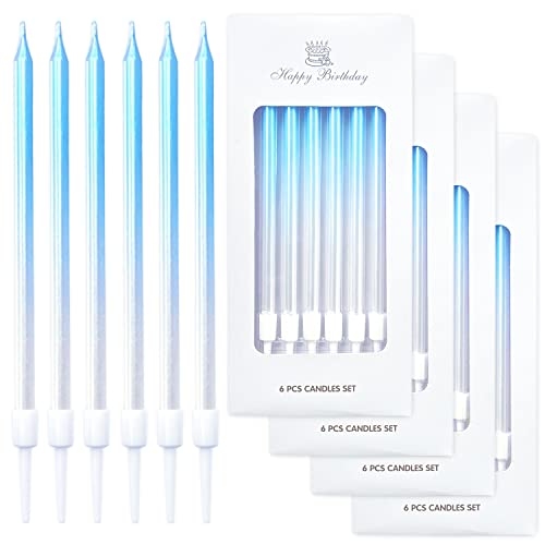 24-Count Gradient Blue Birthday Candles, Metallic Cake Candle For Birthday Party, Celebration, Wedding, Ice Blue Birthday Cake Cupcake Decorations #TOP9