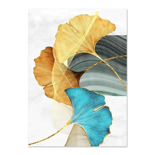 Tableau abstrait bleu vert jaune or triptyque décoration murale 30x45