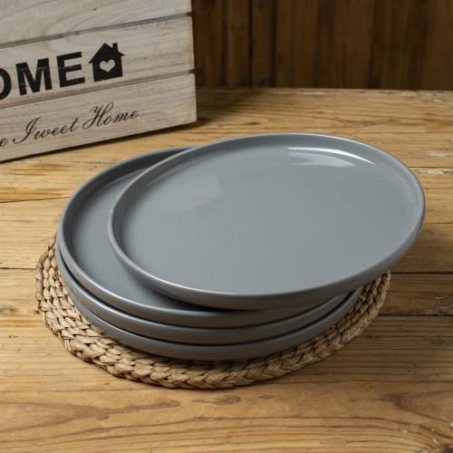 Famiware Dinner Plate, 10 Inch Plates For 4, Plate Set, Scratch Resistant, Stoneware Dinnerware, Kitchen Modern Rustic Serving Dishes, Dark Gray #TOP5