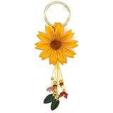 Yeeyeow Leather Flower Tassel Leaf Keychain for Purse Bag Charms,Keyring Fob Boho Accessorie for Women(Style5)