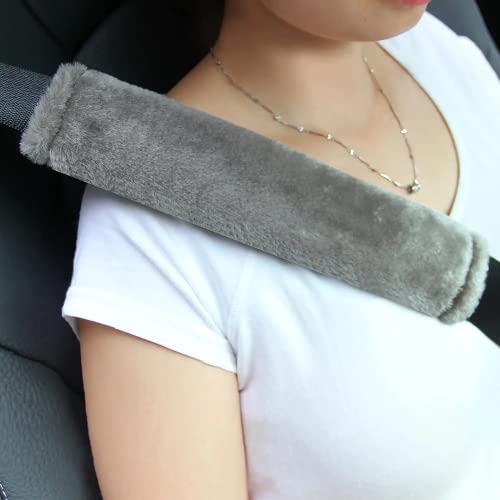 Alyphyly Weiches Kunstfell-Sicherheitsgurt-Schulterpolster für ein komfortableres Fahren, kompatibel mit Erwachsenen, Jugendlichen, Kindern, Auto, Carmera-Rucksackgurte, 2 Packungen, Grau