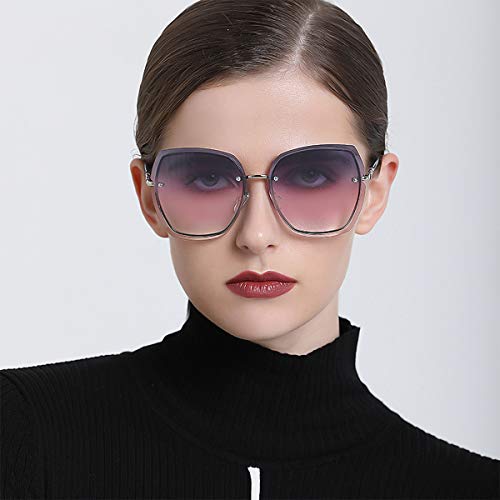Rimless Sunglasses Oversized Women Transparent Gradient Glasses Diamond Cutting Rhinestone Decorated Frame UV4003