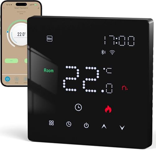 Thermostat WiFi Beok Boiler Programmation hebdomadaire, Contrôle vocal Compatible avec Alexa et Google Assistant Thermostat intelligent mural 220 V Noir