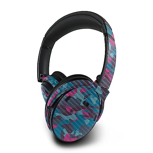 Image of MightySkins Carbon Fiber Skin Compatible with Bose QuietComfort 45 Headphones Cool Blue Pink Camo | Protective, Durable Textured Carbon Fiber Finish | Easy to Apply