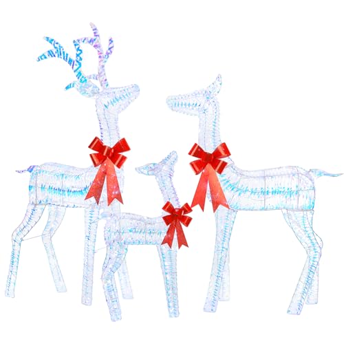 Hykolity 4.5FT 3D Pre-lit Iridescent Christmas Reindeers Family, 3-Piece Lighted Deer Set with 280 LED Lights, Stakes, Zip Ties for Indoor or Outdoor Christmas Decorations