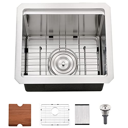 17 Inch Undermount Bar Sink Workstation-Bokaiya 17X17 Inch Stainless Steel Bar Sink Undermount Wet Bar Small Sink 16 Gauge Square Deep Single Bowl Kitchen Bar Sink With Cutting Board #TOP19