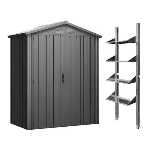 Hoggar – Caseta Jardín Exterior Pioneer Y20 – Estantería Incluida - Montaje Autoportante – Doble Puerta Reforzada – Cerradura – Columnas en V – Techo Robusto - 168x68x200cm - 1,14m2