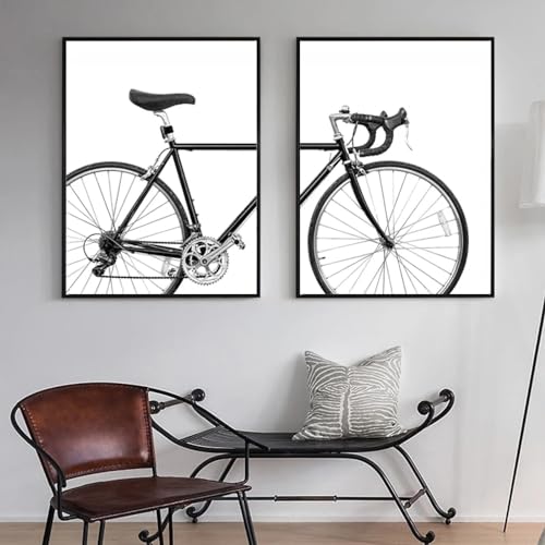 Peinture vélo noir et blanc décoration murale salon grand tableau
