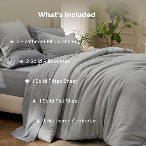 Image of Bedsure Full Comforter Set Dark Grey - Bed in a Bag Full Size Bedding 7 Pieces, Cationic Dyed Bed Set Gift for Family, Dark Grey Soft Bedding for All Seasons Comforter with Sheets, Pillowcases & Shams