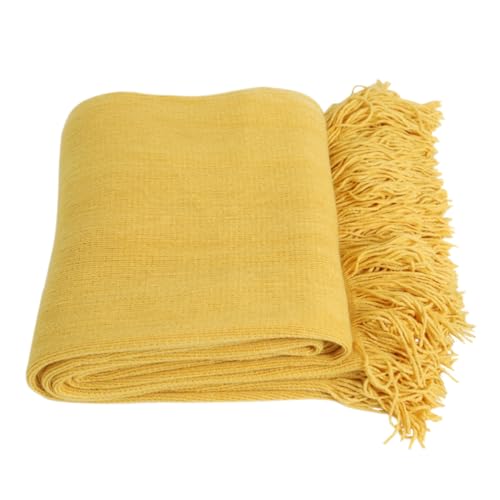 Plaid jaune uni Veemoon couverture décorative à franges style épuré pour maison - 2