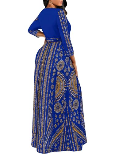 Image of Plus Size Maxi Dress for Women V Neck 3 /4 Sleeve Wrap Dress