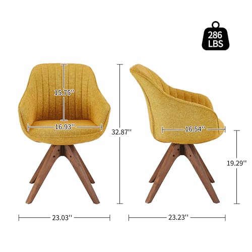 Art Leon Dining Room Chair - Mid Century Modern Fabric Upholstered Swivel Dining Chair with Wood Legs, Leisure Side Chair with Arms for Living Room, Yellow