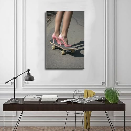 Toile talons roses sur planche à roulettes de qualité supérieure 50x76