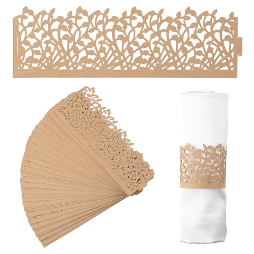 URROMA Lot de 50 ronds de serviette en papier kraft vintage en forme de branche d'arbre pour Noël, Thanksgiving, anniversaire de mariage, décoration de dîner