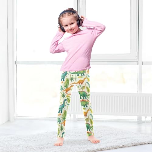 Wusikd Watercolor Dinosaurs Girls' Leggings Toddler Doodles Palm Leave Trees Kids Yoga Pants Dance Active Tights 4T4
