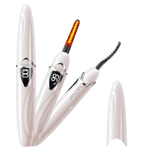 Raysino Heated Eyelash Curler, S600 Rechargeable Heated lash Culer, Eyelash Curer Heated in 8s for Woman 24 Hs Lasting Natural Makeup (Pink/Silver, 148MM)