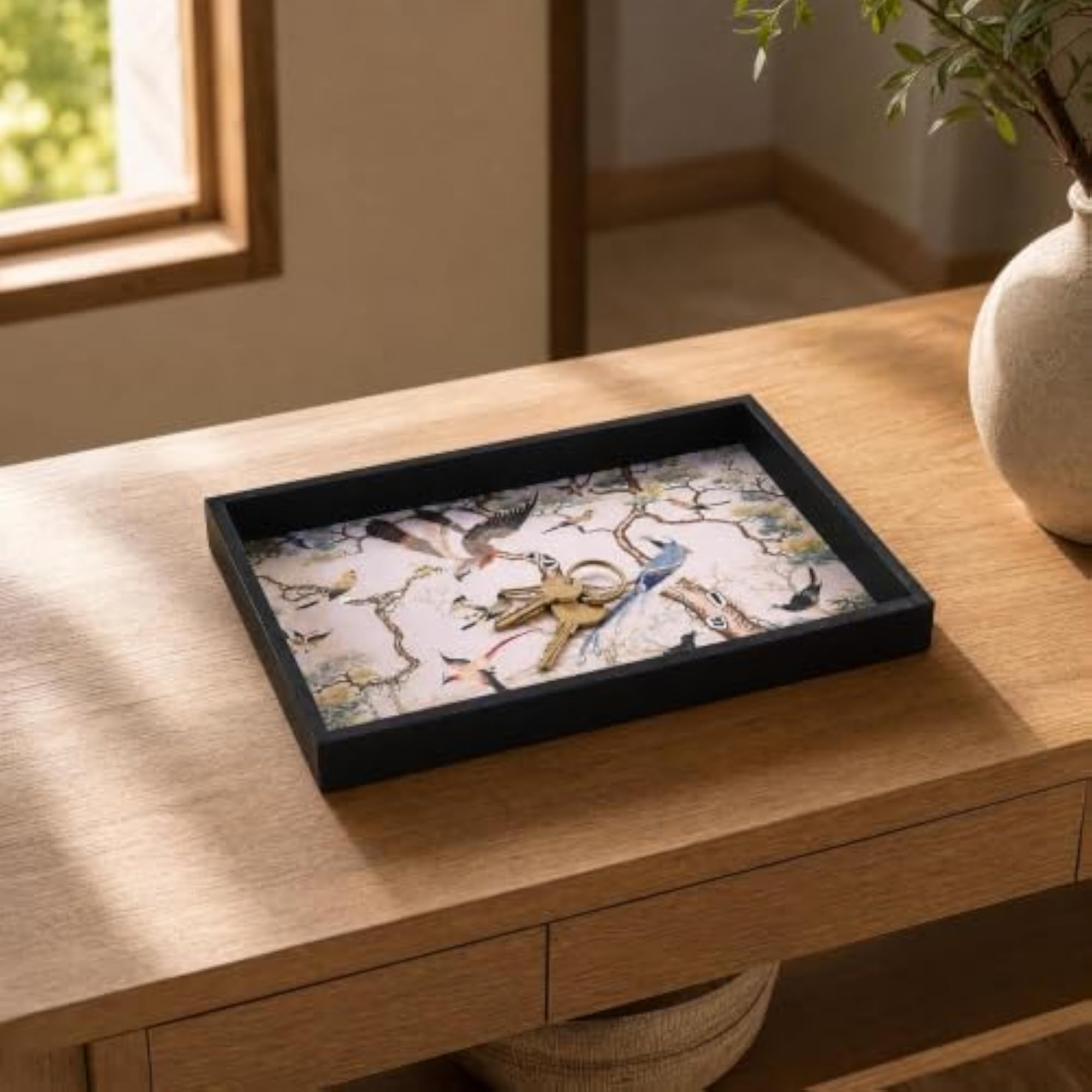 Rectangular Decorative Storage Tray, Raised-Edge Display