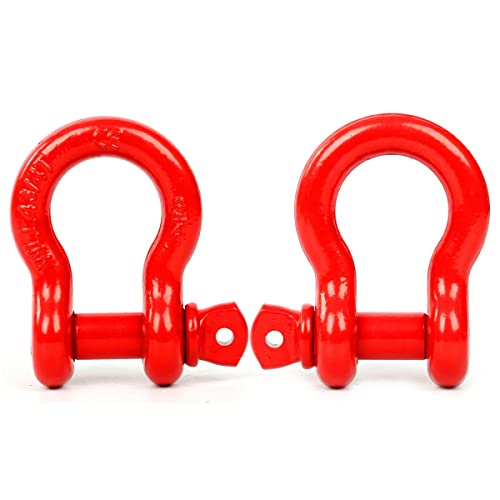 FreeTec 3/4 Inch BowShackles D Ring Shackles, 4.75 Tons (9,500 Lbs) Heavy Duty Galvanized Lifting, 2 Pack Screw Pin Shackles for Lifting Towing Construction 4x4 Offroad Recovery, Red