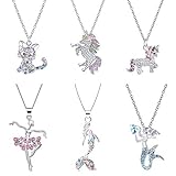 Mädchen Halskette Set: Es gibt 6 Stück Halsketten mit verschiedenen Anhängern, darunter 2 verschiedene Einhörner, 1 bunte Meerjungfrau, 1 blaue Meerjungfrau, 1 Ballerina, 1 entzückende Katze. Diese Anhänger sind winzig und hübsch. Genug für deine Mädchen, um sie im täglichen Leben zu tragen oder mit Freunden auf Partys zu teilen.