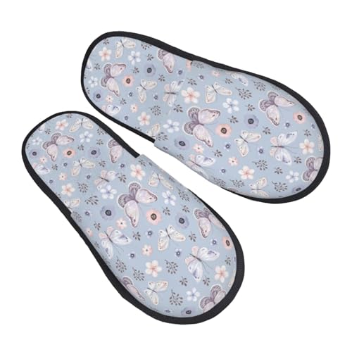 Blue Butterfly Print Women Slippers Home Furry Shoes Keep Men Couples Shoes Warm For Women-2