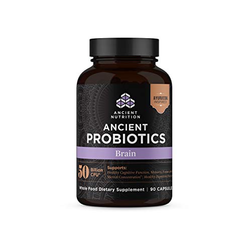 Probiotics by Ancient Nutrition for Brain with Ashwagandha, Rosemary and Fenugreek, Supports Cognitive Function, Memory, Focus, Gas and Bloating Relief, 50 Billion CFUs* per Serving, 90 Capsules