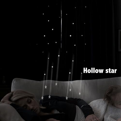 Image of indistar Star Cutout Kids Window Blackout Curtains for Girl Bedroom Window Room Darkening Curtains & Drapes Baby Nursery Curtains (2 Panel,35Wx84L inch,Black)