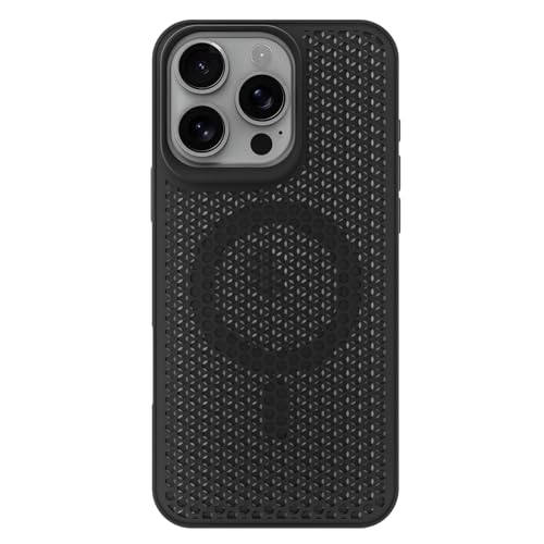 Image of Outlouders Back Cover for iPhone 16 Pro Max | Honeycomb Cooling Design | Silicone Heat Dissipation | Mag-Safe Compatible | Shockproof Camera Protection Bumper Case (Black Mag-Safe)