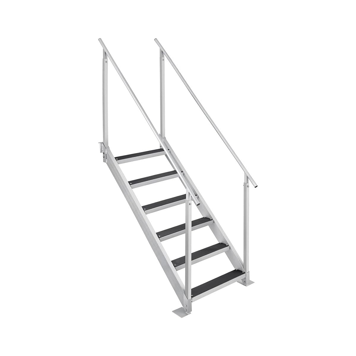 WJPUELUO Dock Ladder, Adjustable Height, 500 lbs Load Capacity, Aluminum Alloy Pontoon Boat Ladder with Dual Handrails & Nonslip Rubber Mat, Ideal for Ship/Lake/Pool/Marine Boarding,6 Steps