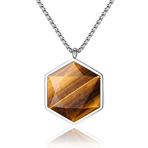 COAI Three-Dimension Star of David Tiger Eye Stone Necklace