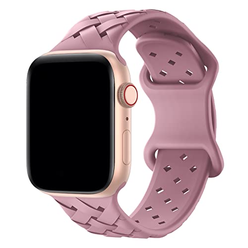 Image of Silicone Braided Weave Bands Compatible with Apple Watch 38mm 40mm 41mm 42mm 44mm 46mm 45mm 49mm, Replacement Sport Breathable Strap for iWatch Series 11 /10 /9 /8 /7 /6 /5 /4 /3 /2 /1 Ultra SE, Yoga Pink