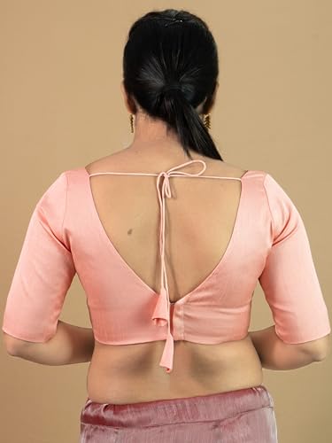 Image of FIGURE'S DESIGNER Women's Dupion Raw Silk Half Elbow Sleeves Sweetheart V Neck Sabyasachi Cut Readymade Saree Blouse S10