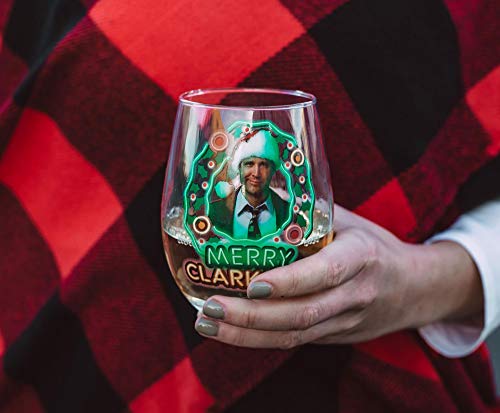 National Lampoon's Christmas Vacation "Merry Clarkmas" Stemless Wine Glass | Novelty Drinkware For Home Bar Set | Oversized Teardrop Glass Cup | Holds 20 Ounces #TOP4
