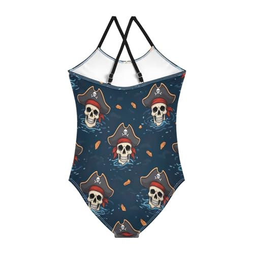 Toddler Bathing Suits for Girls, Summer Beach Swimsuit 3-10 Y, Pirate Skulls Teal2