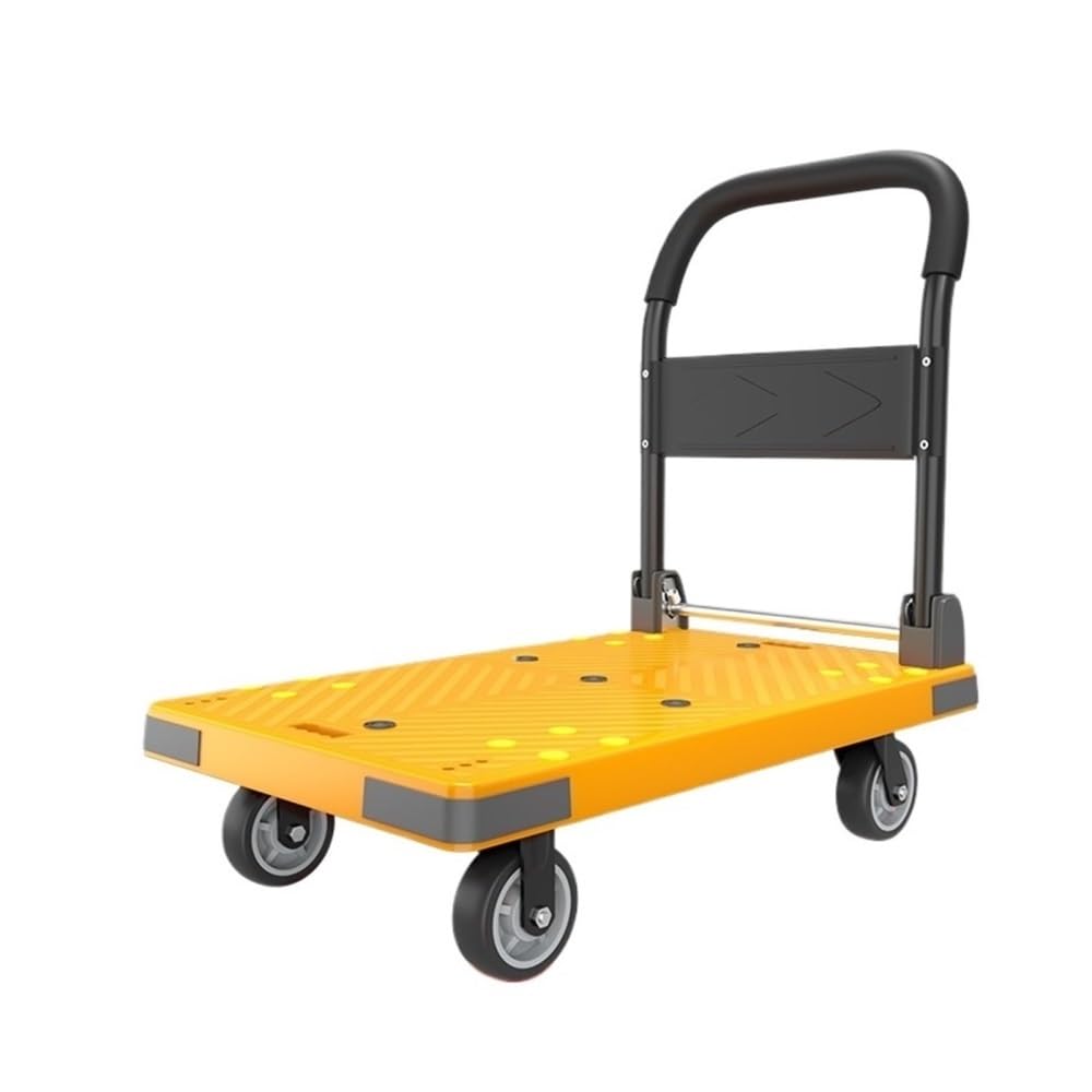 Handcart Multi-purpose Flatbed Trolley With 5-inch Silent Wheels Foldable Transport(Yellow)