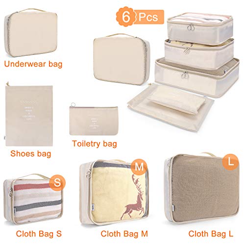 Image of Packing Cubes Set for Travel (Beige, 6 Packing Cubes)