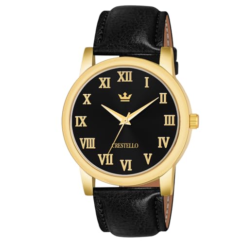 Image of CRESTELLO Brown /Black /Green Faux Leather Strap Analog Wrist Watch for Men | 1 Year Warranty* | CR-GLD252