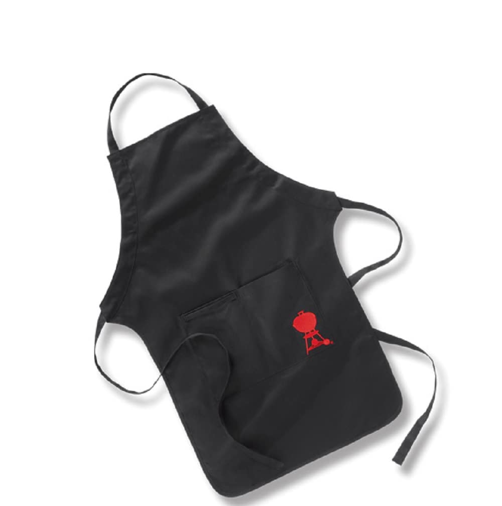 Weber 6669 Premium Grillhandschuhe, Größe S/M, Silikon Grifffläche, hitzebeständig & 6474 Grillschürze, schwarz mit rotem Kettle Grill