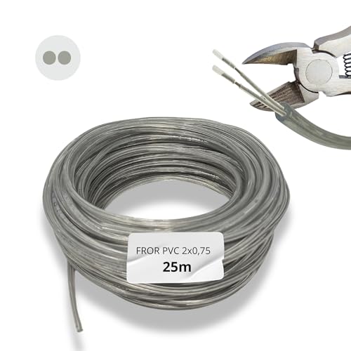 HALOTEC 25 metros Cable electrico 2 hilos 2x0.75 Transparente Polarizado | H03VV-F | Doble aislamiento PVC | Cable Instalación | Cable corriente | PVC | Cable Manguera Redonda | Cable 2 hilos