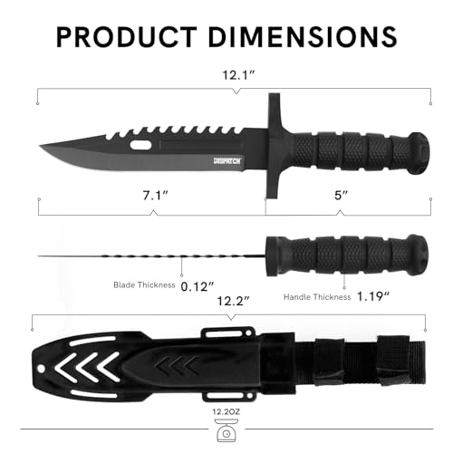 Image of Dispatch Fixed Blade Hunting Knife with Sheath, 12-inch Survival Knives for Men Tactical Bowie Knife with Non-Slip Handle for Bushcraft, Outdoor Camping