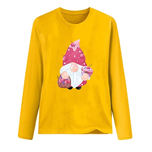 DABAOK Camisetas para el día de San Valentín para mujer, camiseta gráfica de talla grande, informal, estampada, blusa de manga larga, túnica, amarillo, L