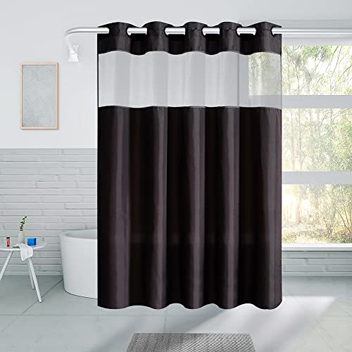 Furlinic Dark Grey Extra Long No Hook Shower Curtain 84 Length,Polyester Fabric Washable Shower Curtains for Bathroom with See Through Window,Modern Hotel Grade Waterproof Bath Curtains 72x84 Inch by Furlinic - Image 7