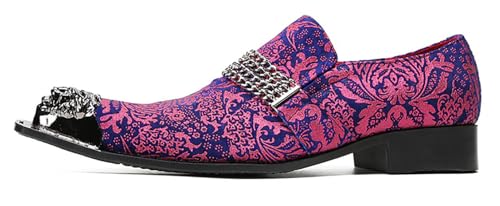 Santimon Mens Loafers Wedding Dress Casual Slip On Genuine Leather Mocassinss Metal Tip Toe Chain Penny Loafers Fashion Prom Tuxedo Western Ballroom Party Disco Shoes for Mens2