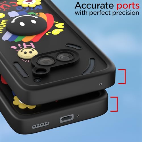 Image of Pikkme Back Cover for Nothing Phone 2A / 2A Plus | Soft Silicone| Cute Rainbow Smile & 3D Cartoon Flower Design | Shockproof Raised Camera Protection Bumper Case (Black)