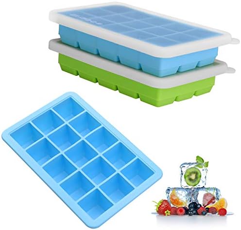 Silicone Ice Cube Trays with Lids, GDREAMT 2 Pack Ice Tray Flexible and Easy Release 15 Cavities Ice Cube Molds for Whiskey, Cocktails - BPA Free, Stackable, Dishwasher Safe