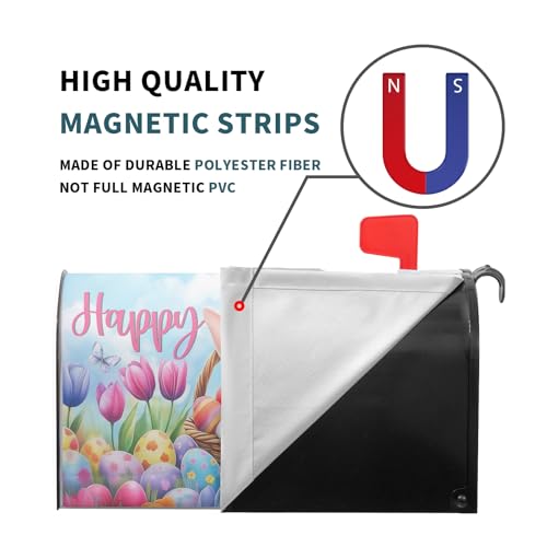 Image of Spring Easter Mailbox Covers Easter Bunny Eggs Mailbox Cover Magnetic Standard Size 21 inchx18 inch Happy Easter Mailbox Wrap Spring Floral Tulips Post Letter Box Cover for Home Outdoor Garden Mailbox Decor