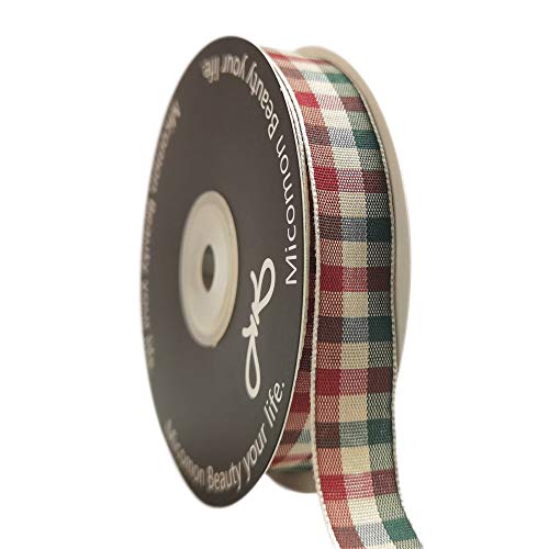 Micomon Gingham Ribbon - Red & Green Checkered Christmas Ribbon, 25 Yards Each Roll, 100% Polyester (5/8")