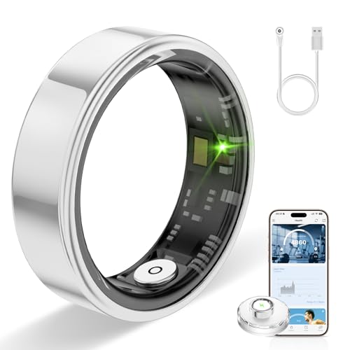 HPLSZCN Smart Ring for Women Men, Fitness Tracker with Sleep Tracker, Heart Rate, SpO2, Step Counter, Health Ring Compatible Android & iOS, (Silver, 7)